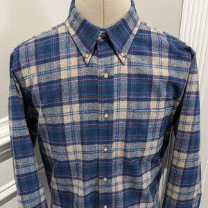 Vintage Pendleton Flannel Shirt Men's L Blue Tartan Plaid 100% Virgin Wool USA